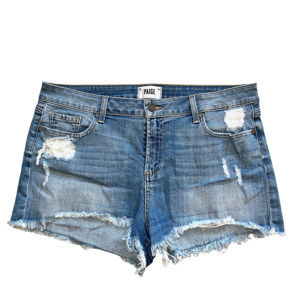 Women’s Paige Daryn Cut Off Shorts Distressed Frayed Blue Denim Jeans Size 31